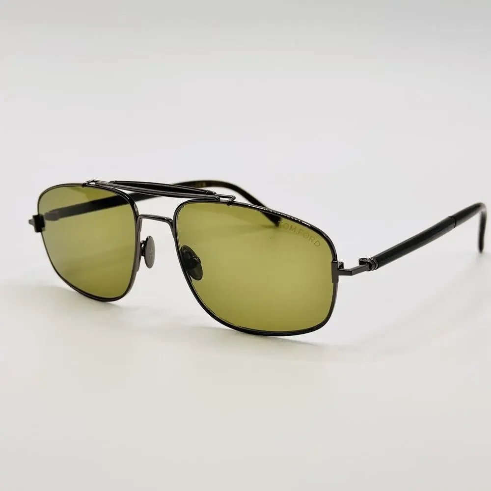 Tom Ford Sunglasses FT1127-P 08N Titanium and Horn Navigator Green Lens 57mm New